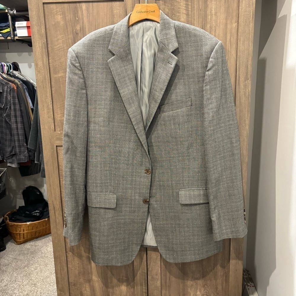Ralph Lauren 44L Blazer Silk Wool Gray 2 button jacket